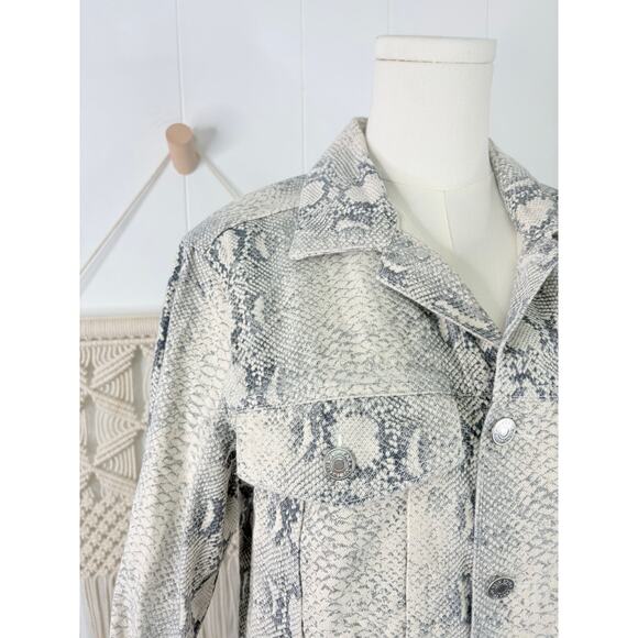Zara Mens Snakeskin Trucker Jacket Size Medium Gray Python - Picture 5 of 11